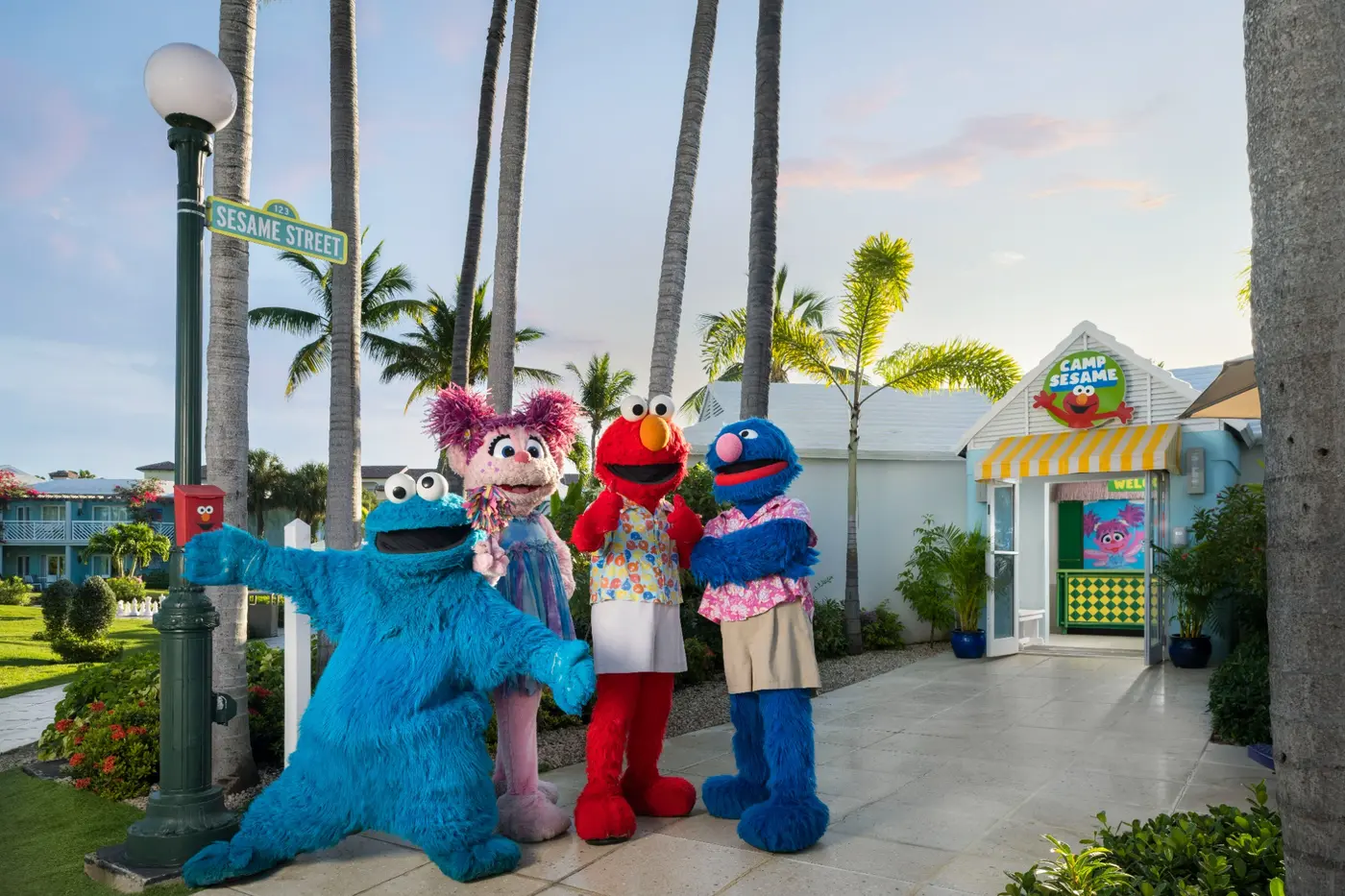 Sesame Street friends outside Camp Sesame at Beaches Turks & Caicos