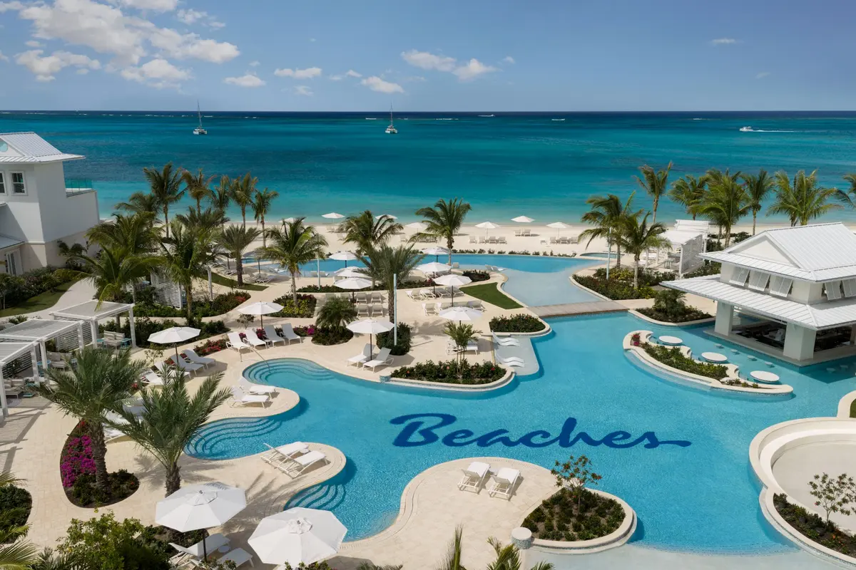 The lagoon pool and ocean views at Treasure Beach Village within Beaches Turks & Caicos