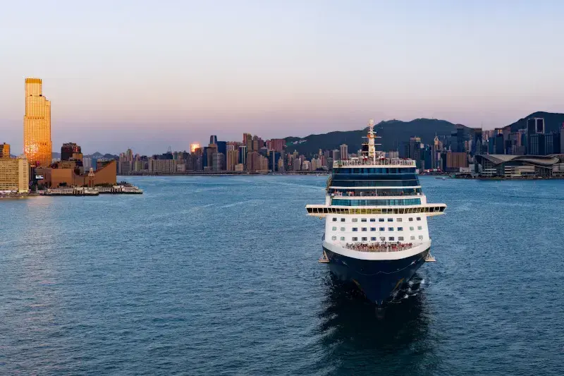 A Celebrity cruise ship in Hong Kong harbor.