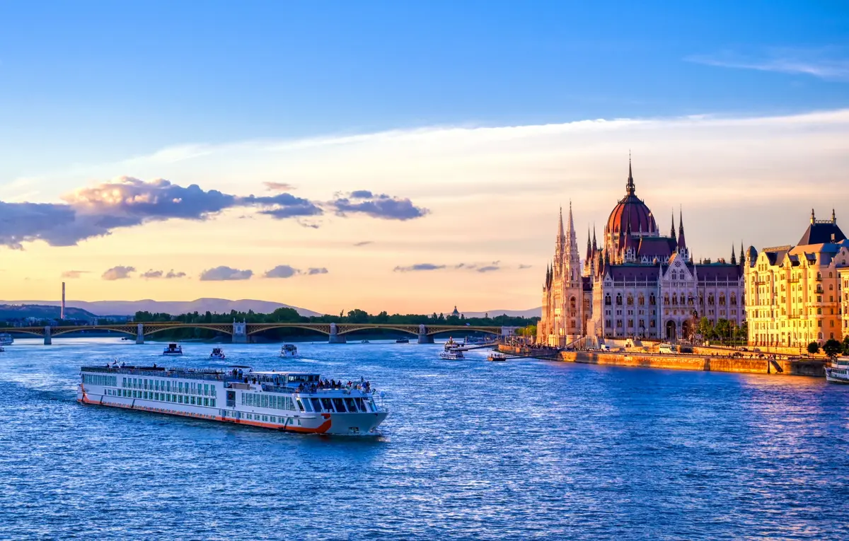 A river cruise passing Budapest's Parliament building on the Danube