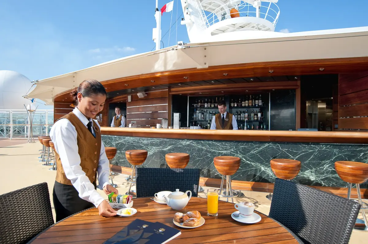 Breakfast being served at an outdoor table on an MSC ship