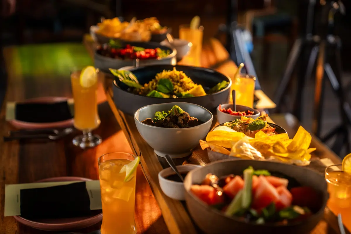 Dishes ready to share at Buccan at Sandals Saint Vincent