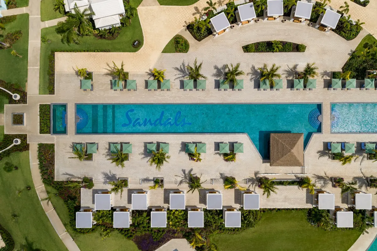 An aerial view of the main pool at Sandals Saint Vincent